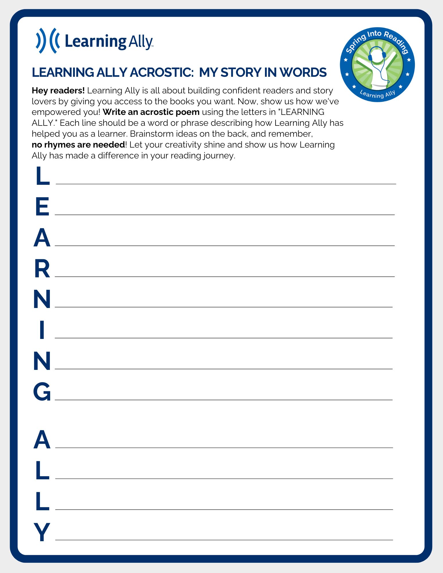 Learning Ally Acrostic Activity
