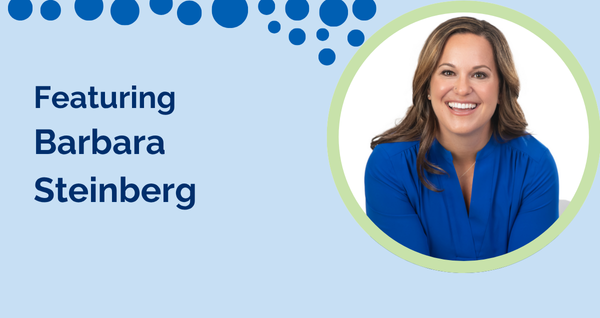 Promotional cover image for a webinar featuring speaker Barbara Steinberg. The image shows a smiling woman in a blue top, framed by a green circle, against a light blue background with blue circle decorations. The text reads, "Featuring Barbara Steinberg." This webinar focuses on decodable books, word recognition, fluency instruction using decodable texts, and decodable books for teaching phonics.