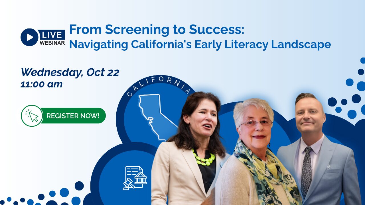 Picture of Linda Diamond, Megan Potente and Kasey Klappenback, speakers at a education webinar about California's reading risk screening and early literacy initiatives