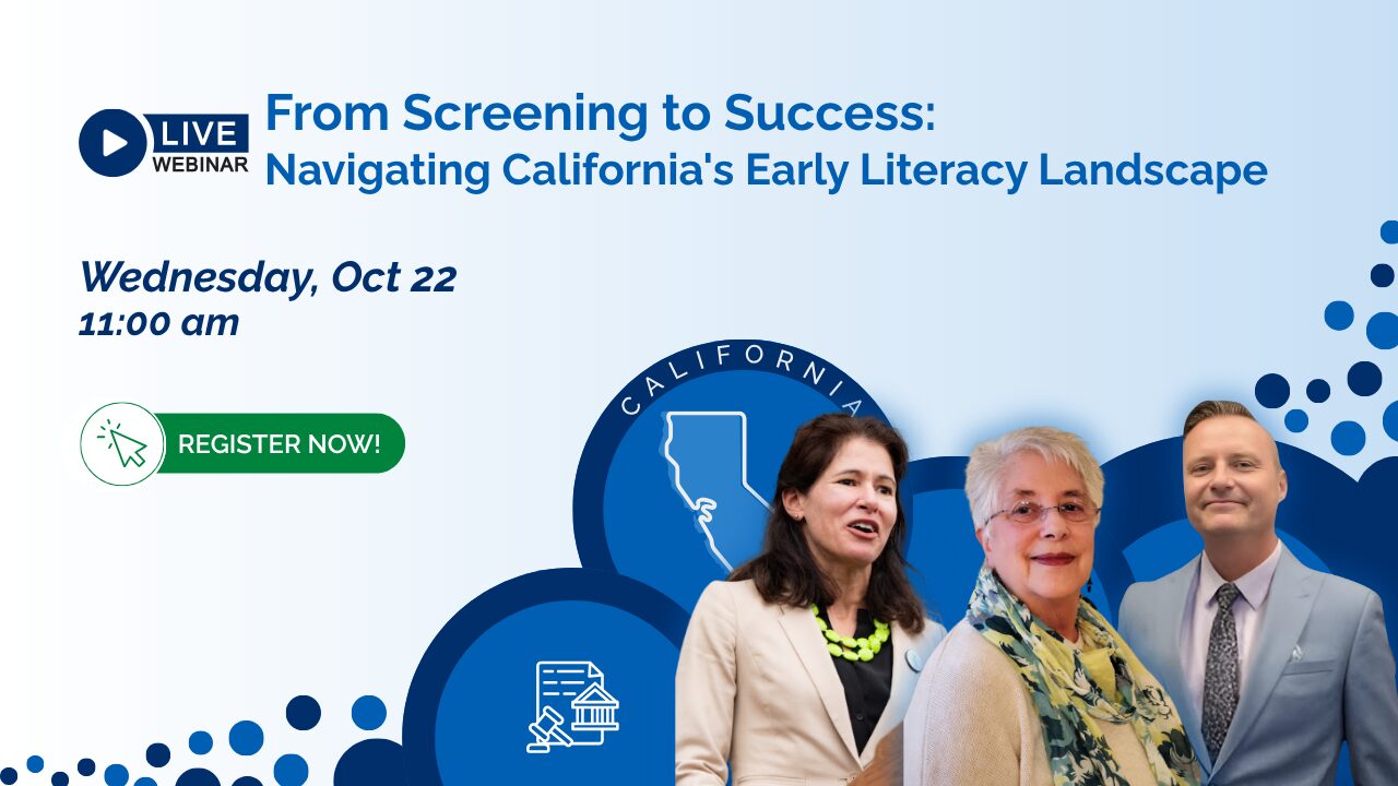 Picture of Linda Diamond, Megan Potente and Kasey Klappenback, speakers at a education webinar about California's reading risk screening and early literacy initiatives